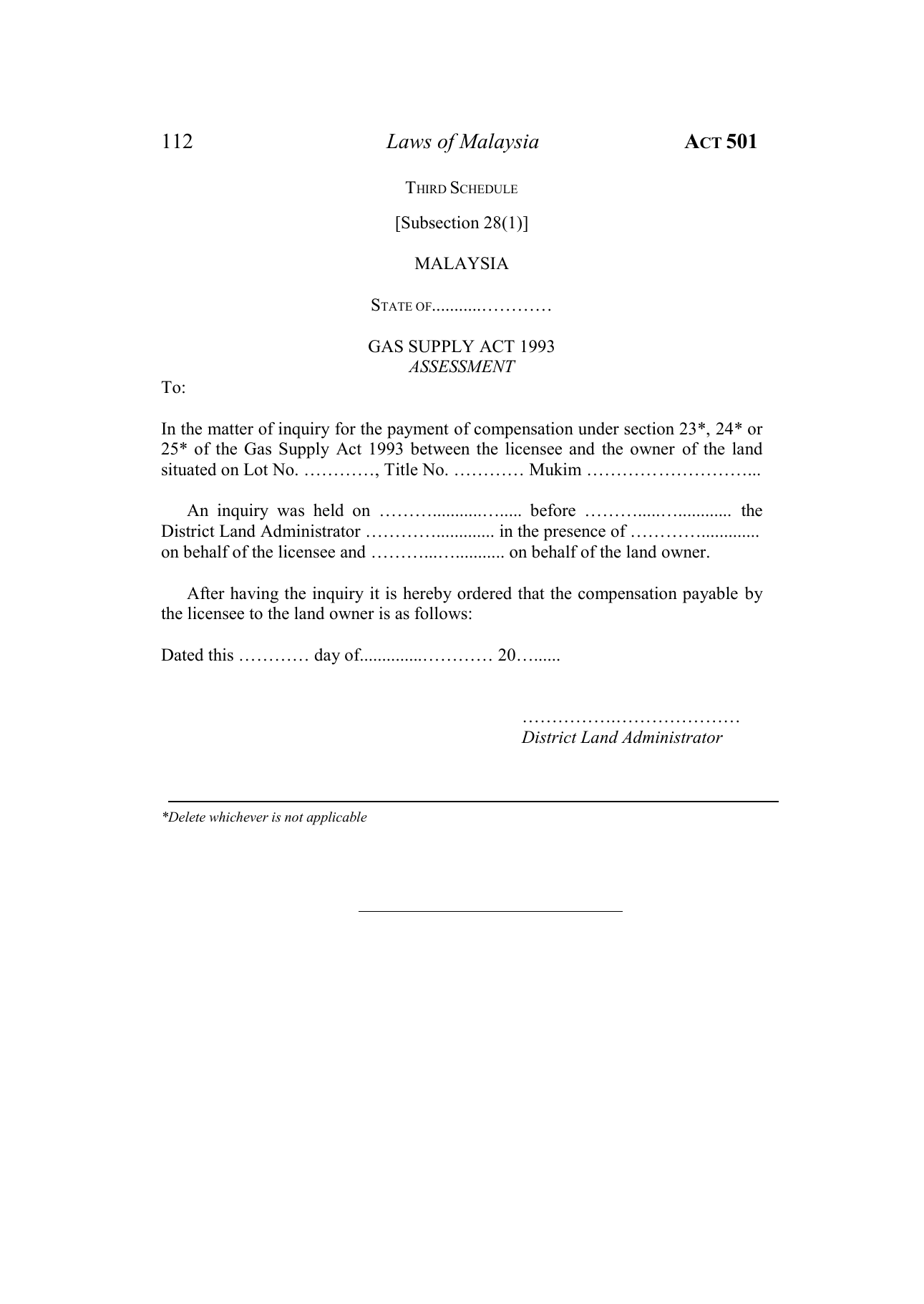 THIRD SCHEDULE [Subsection 28(1)] - ASSESSMENT prescribed form
