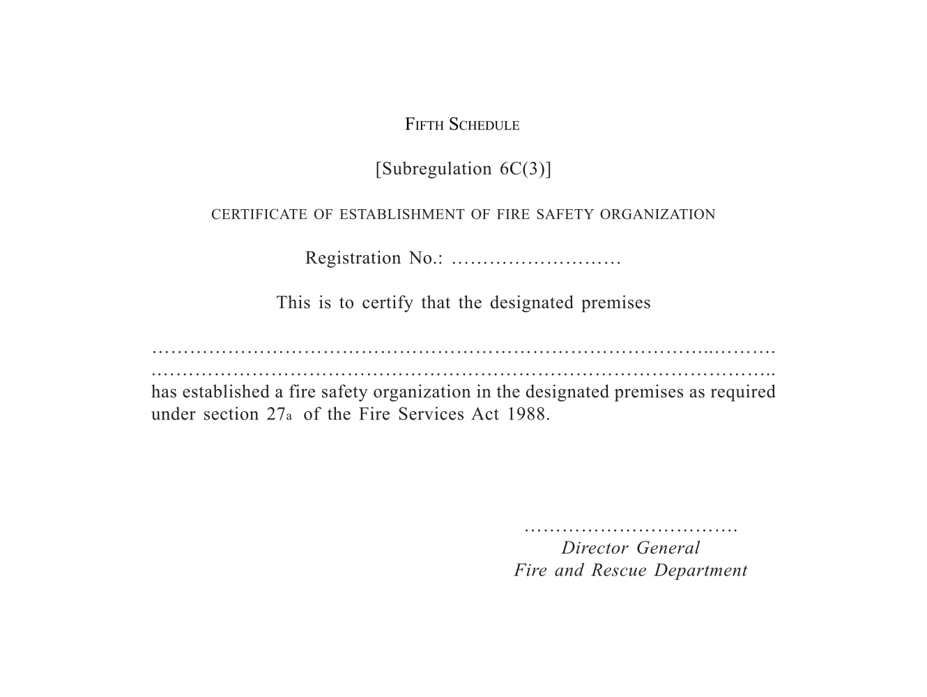 Certificate of Establishment of Fire Safety Organization