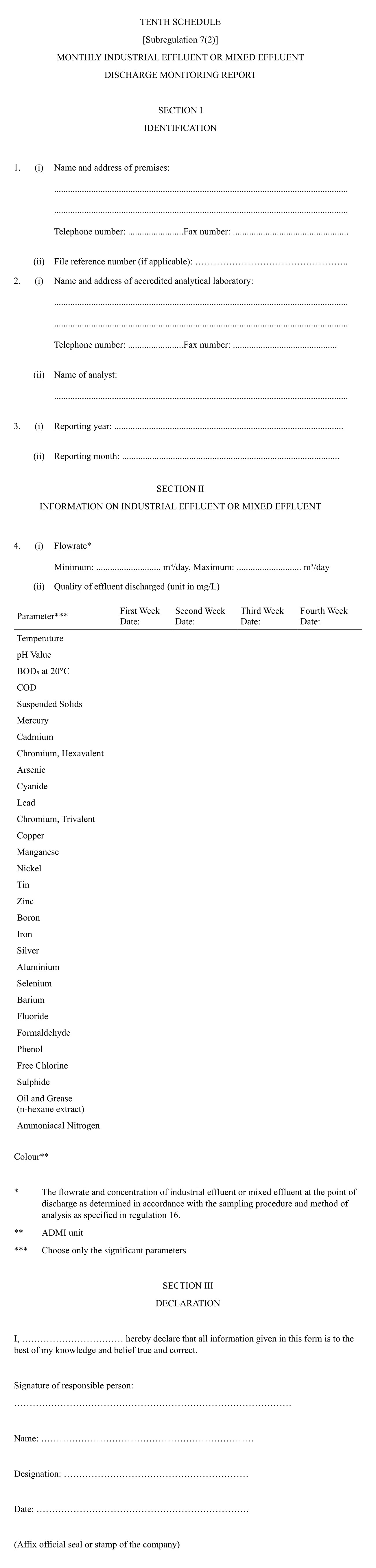 Schedule 10 - Monthly Industrial Effluent or Mixed Effluent Discharge Monitoring Report
