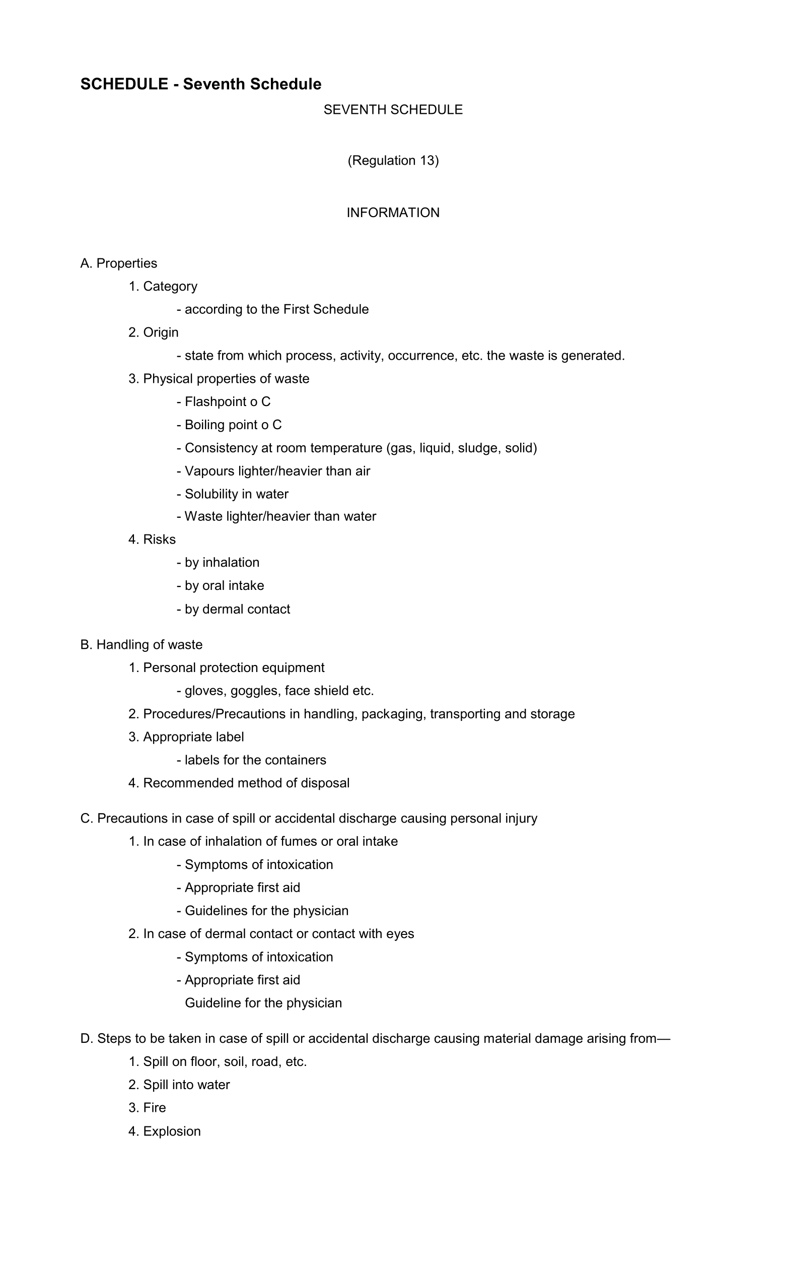 Seventh Schedule - Information